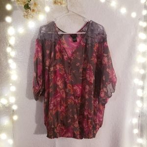 Torrid Lace and Mesh Floral 3/4 Sleeve Blouse